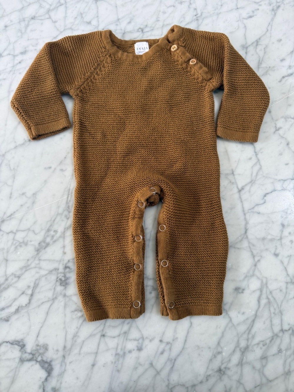 Zestt Organics Kids Knit One-Piece in Camel Brown Sz 0-6 Mo